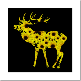 deer, stag, sunflowers, wild animal, hunting sunflower Posters and Art